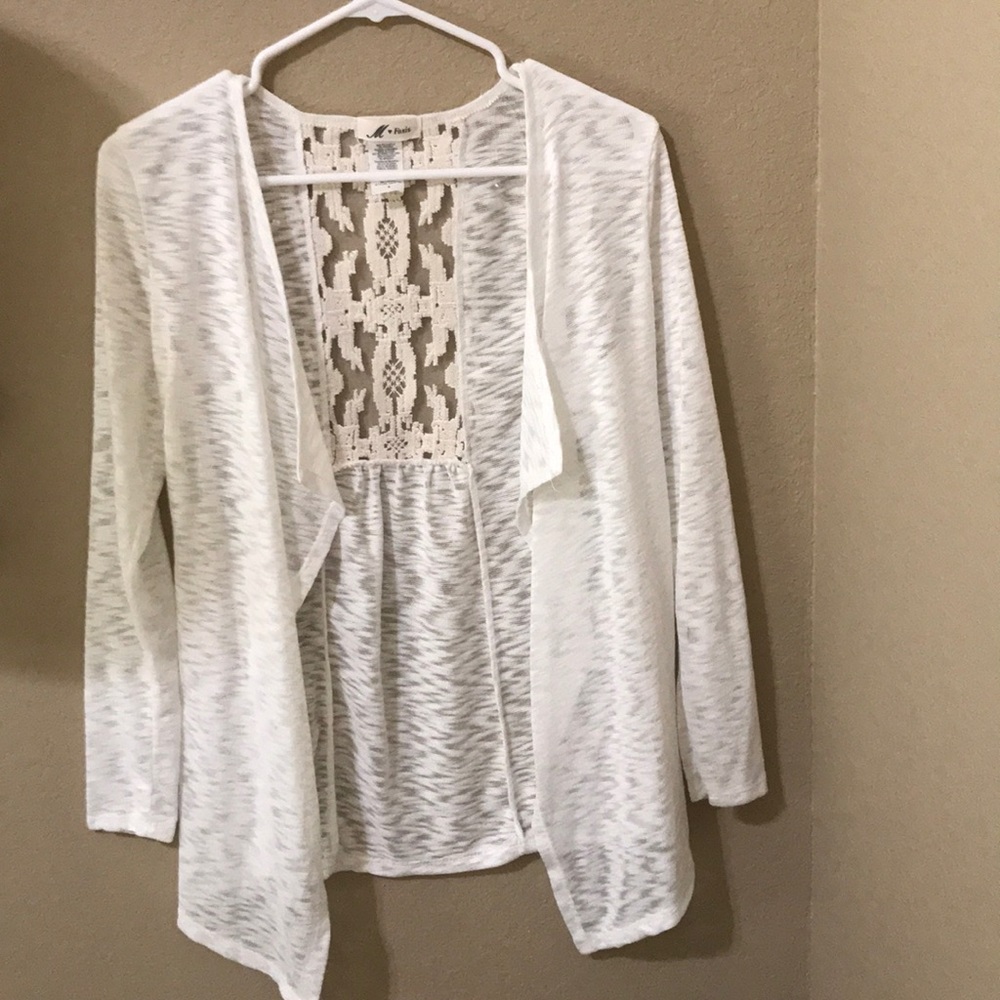 White cardigan with lace on back!